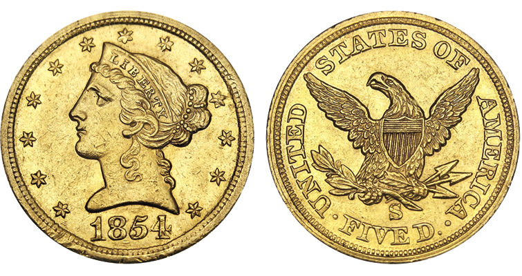 1854-S Coronet Head Gold $5 Half Eagle0